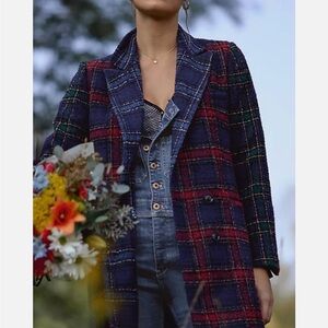 Hutch Anthropologie Red, Blue, Green Plaid Double Breasted Long line Coat